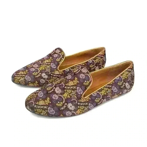 Tory Burch Smoking Slipper Loafer, Size 5-1/2, Jacquard Gold Leather Trim - Picture 3 of 6